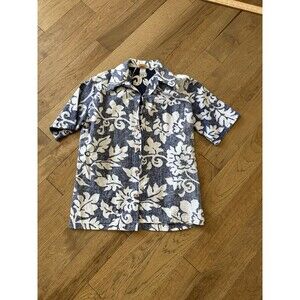 True Vtg Jantzen Floral Print Linen Hawaiian shirt Blue EUC 70’s Med